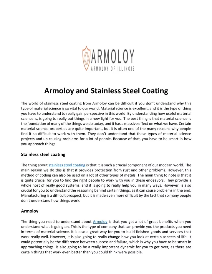 armoloy and stainless steel coating n.