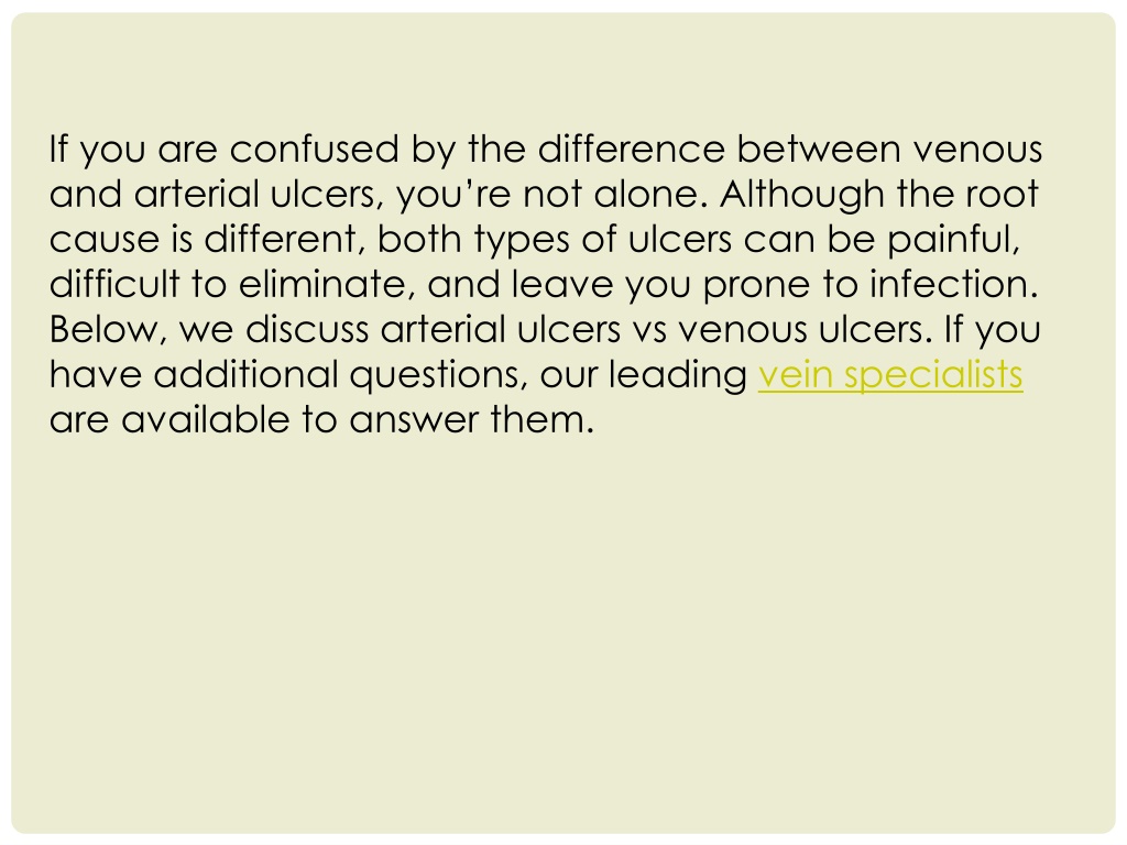 PPT - The Difference Between Venous And Arterial Ulcers PowerPoint ...