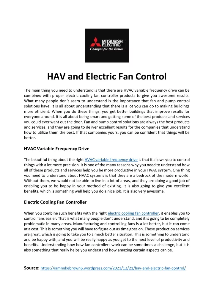 hav and electric fan control n.