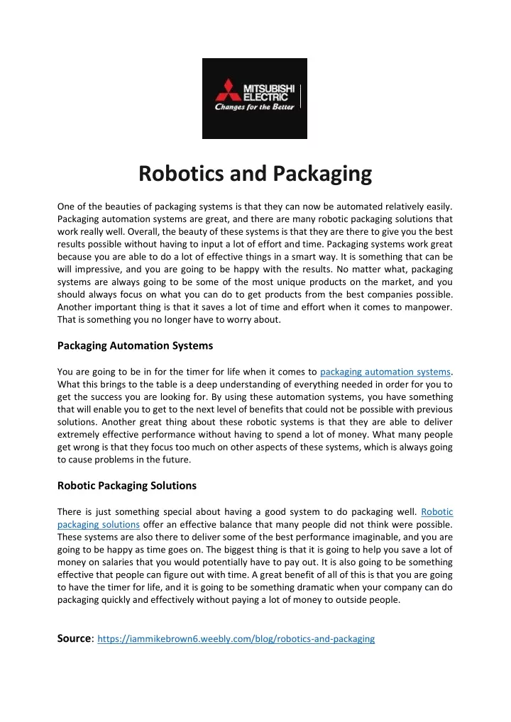 robotics and packaging n.