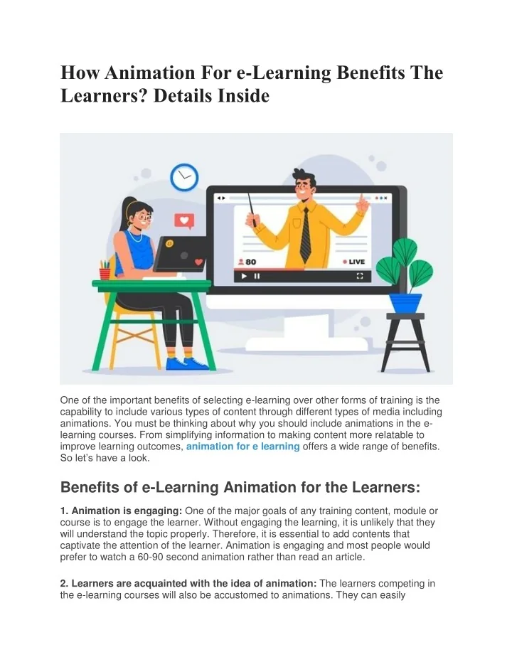 PPT - How Animation For e-Learning Benefits The Learners? Details ...