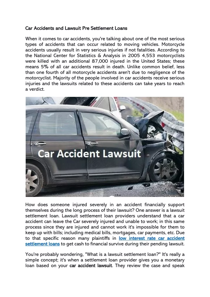 PPT - Car Accidents and Lawsuit Pre Settlement Loans PowerPoint ...