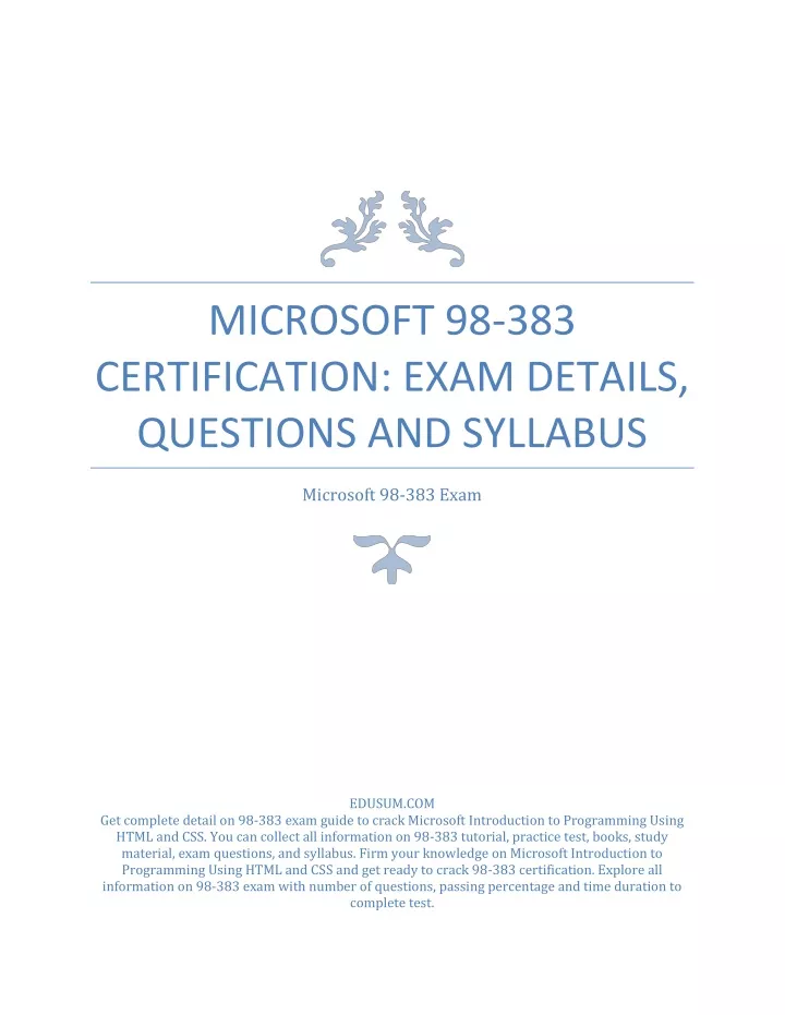 PPT - Microsoft 98-383 Certification: Exam Details, Questions and Sns-Brigh10