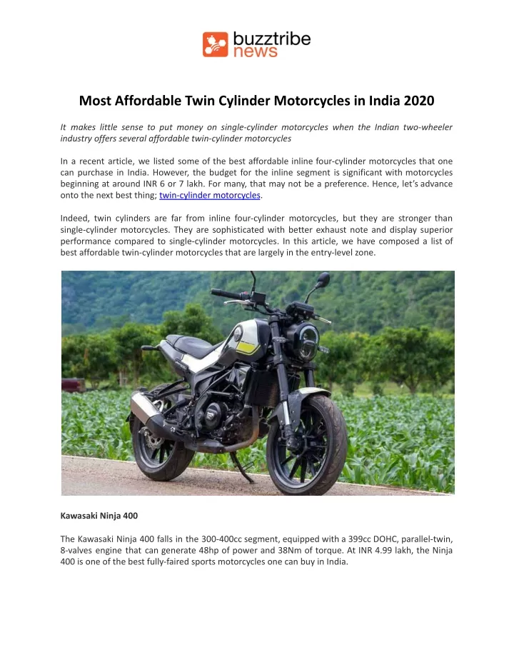 PPT Most Affordable Twin Cylinder Motorcycles in India 2020.docx