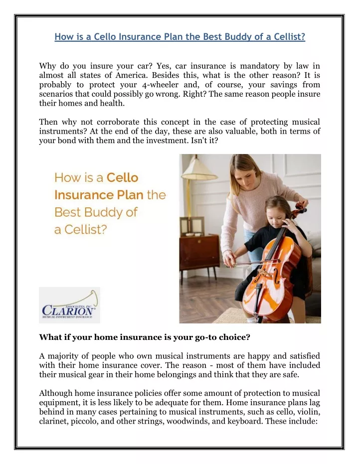 PPT  How is a Cello Insurance Plan the Best Buddy of a Cellist  