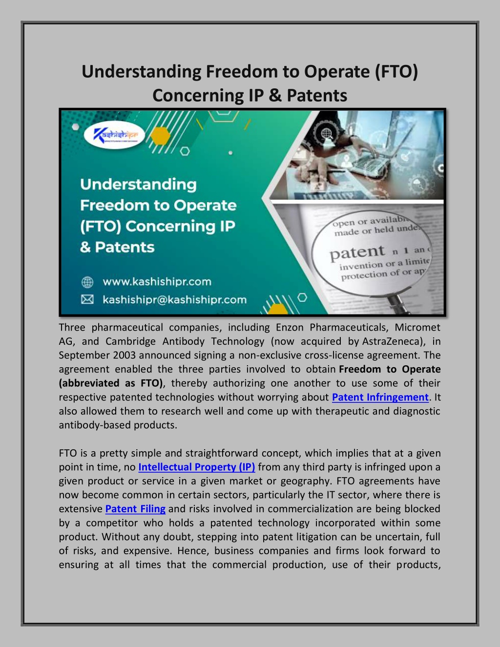 Ppt Understanding Freedom To Operate Fto Concerning Ip And Patents