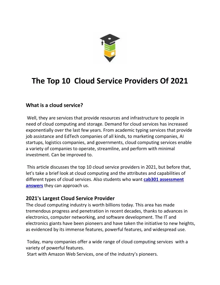 PPT - The Top 10 Cloud Service Providers Of 2021 PowerPoint