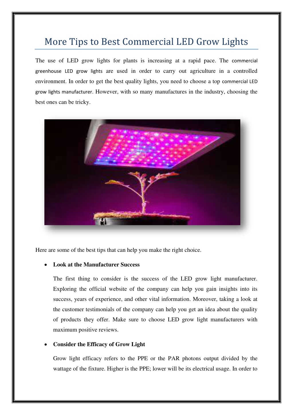 PPT More Tips to Best Commercial LED Grow Lights PowerPoint