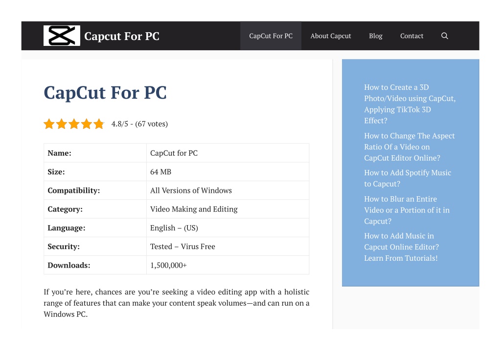 capcut app free download for laptop