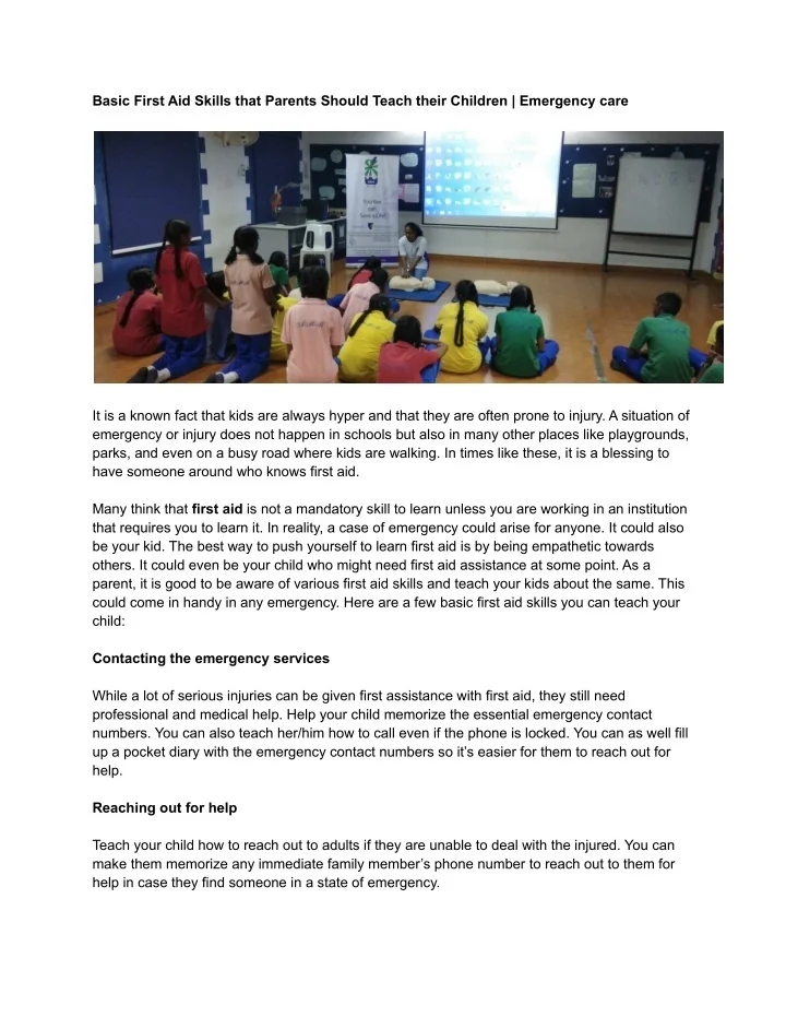 PPT - Basic First Aid Skills that Parents Should Teach their Children ...