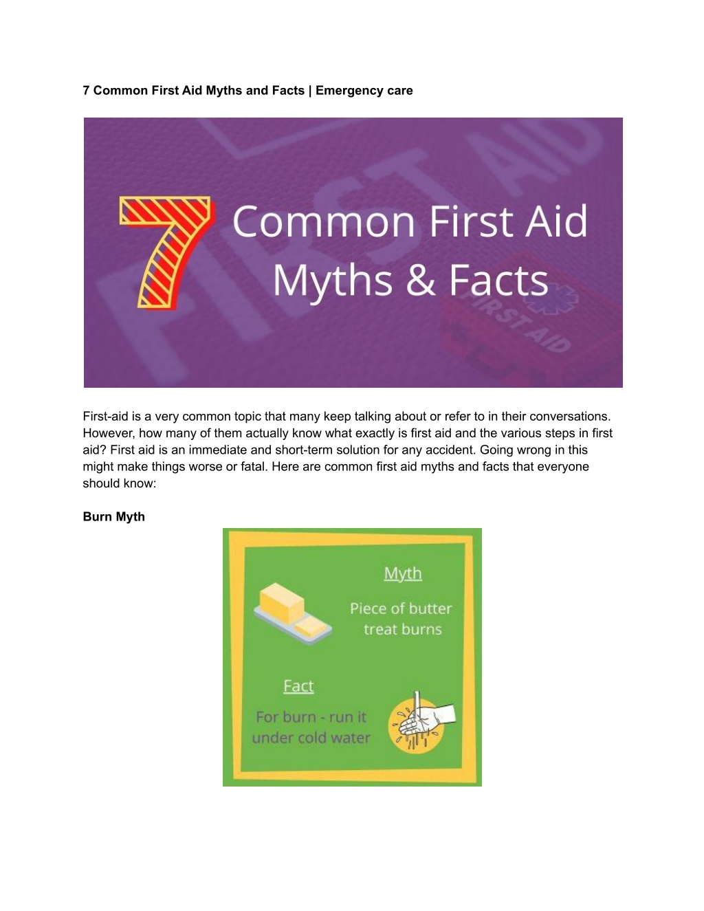 Ppt 7 Common First Aid Myths And Facts Emergency Care Powerpoint Presentation Id11070611 