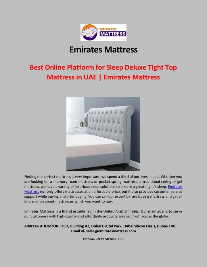 PPT Best Online Platform for Sleep Deluxe Tight Top Mattress in UAE