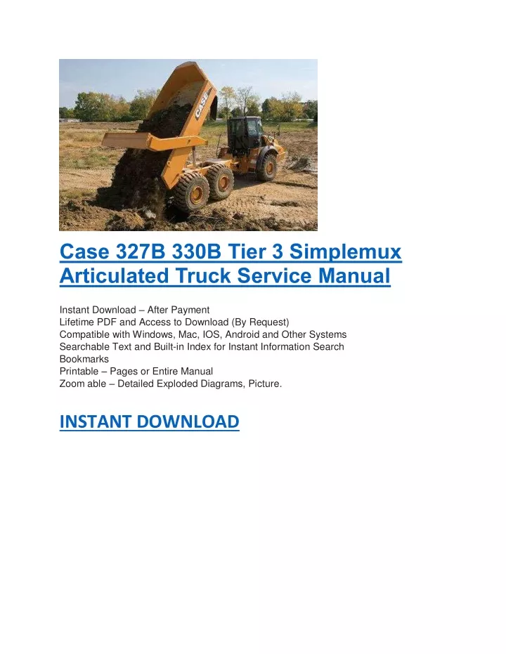 PPT - Case 327B 330B Tier 3 Simplemux Articulated Truck Service Manual ...