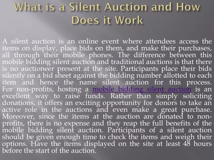 PPT - What Is A Silent Auction And How Does PowerPoint Presentation ...