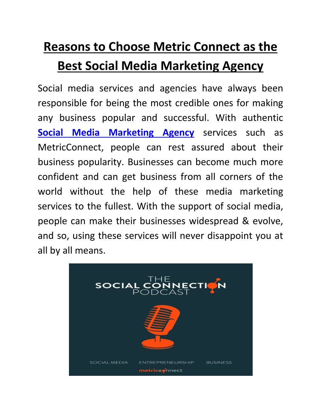 PPT - Reasons to Choose Metric Connect as the Best Social Media ...