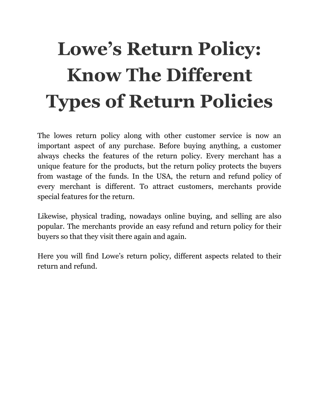 PPT Lowe’s Return Policy_ Know The Different Types of Return Policies