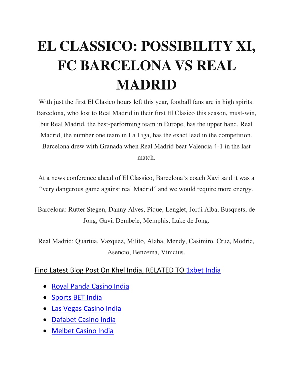 PPT EL CLASSICO POSSIBILITY XI, FC BARCELONA VS REAL