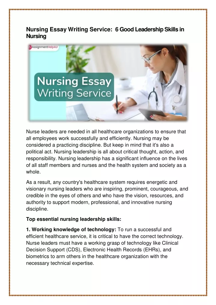 PPT - Nursing Essay Writing Service- 6 Good Leadership Skills in