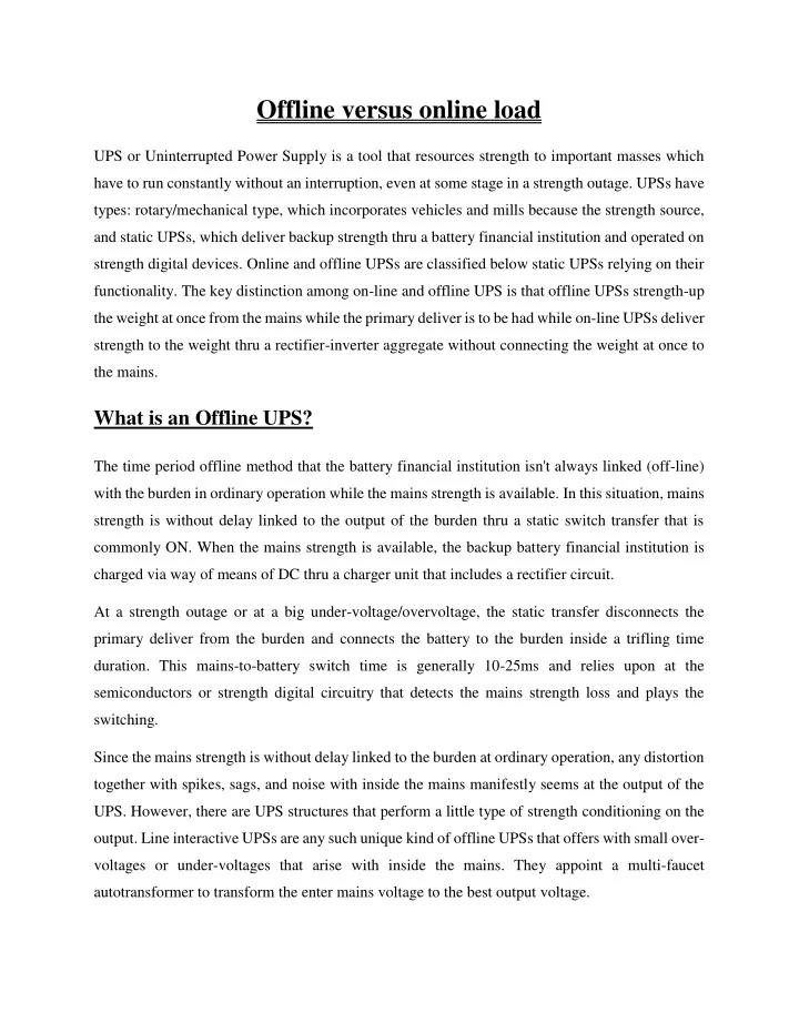 PPT - Offline versus online load PowerPoint Presentation, free download ...