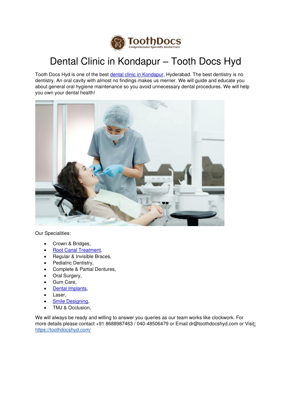 PPT - Dental Clinic in Kondapur - Tooth Docs Hyd PowerPoint Presentation -  ID:11091485