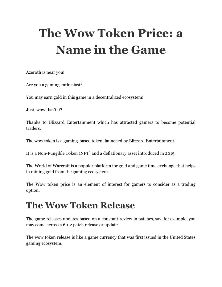 PPT The Wow Token Price_ a Name in the Game PowerPoint Presentation, free download ID11096050
