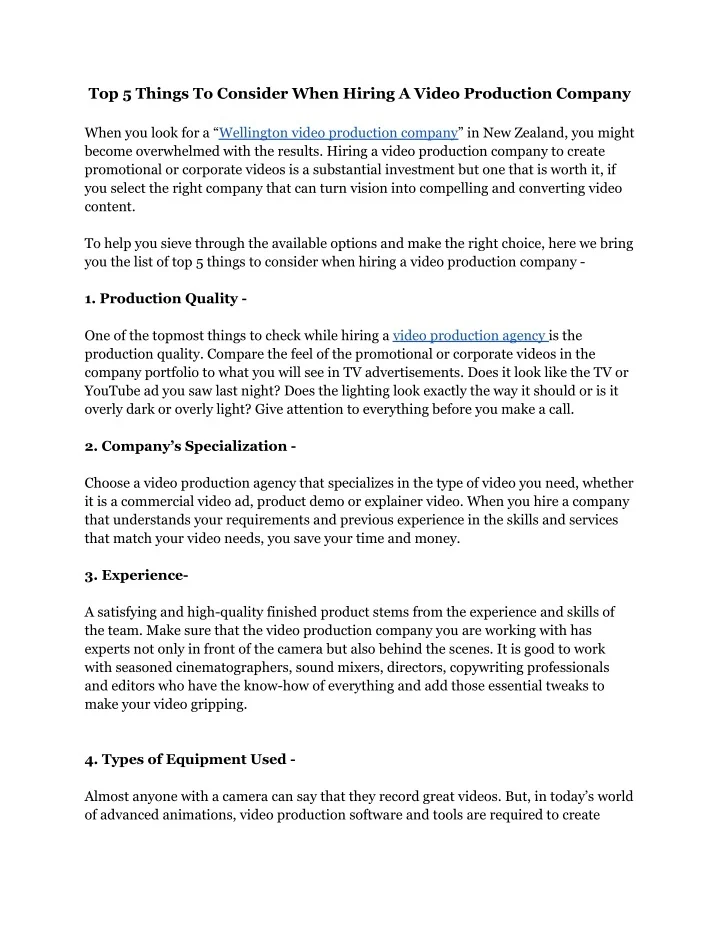 PPT Top 5 Things To Consider When Hiring A Video Production Company