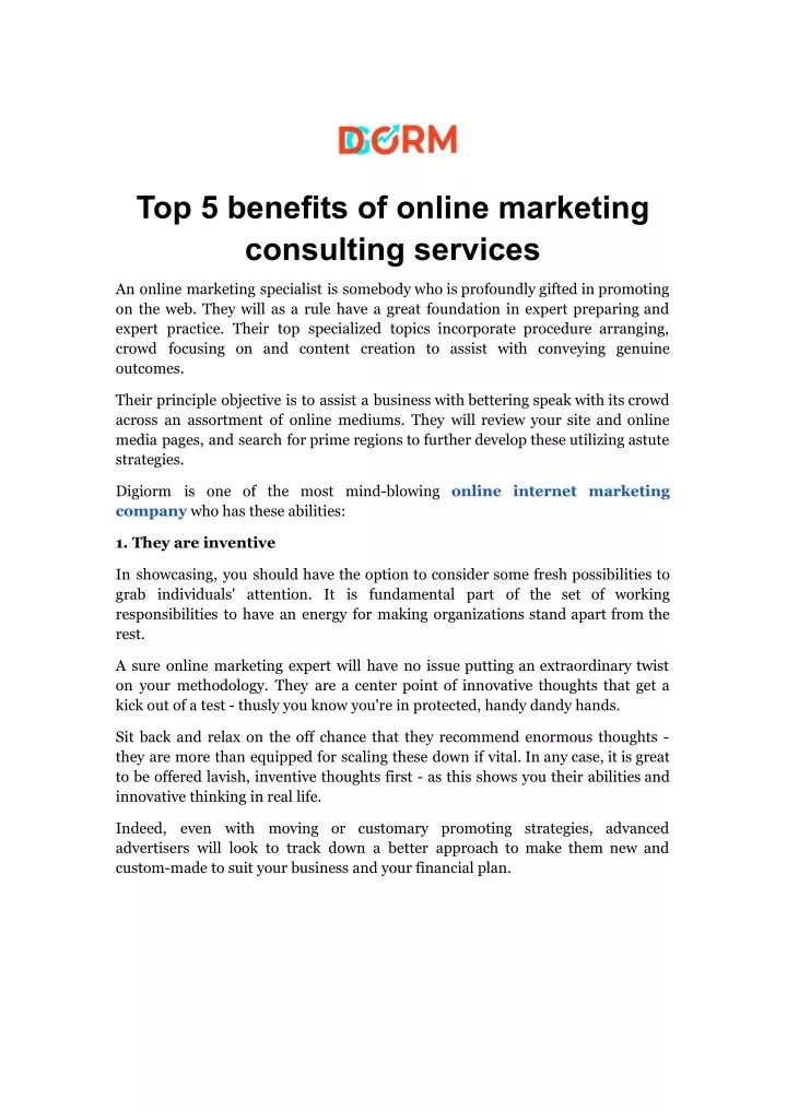 PPT Top 5 Benefits Of Online Marketing Consulting Services PowerPoint Presentation ID 11097504