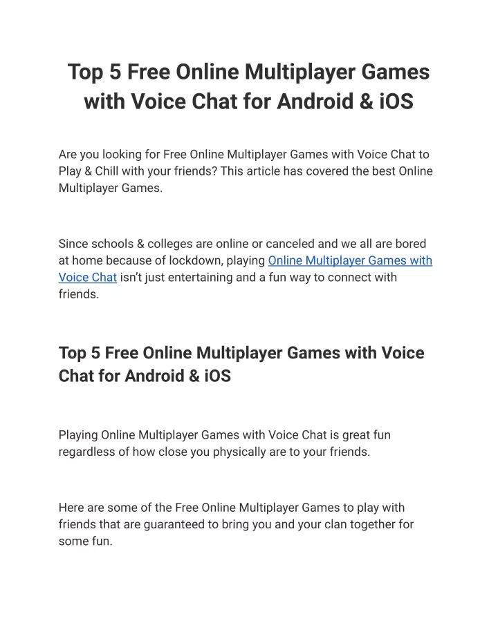 PPT - Top 5 Free Online Multiplayer Games with Voice Chat for Android