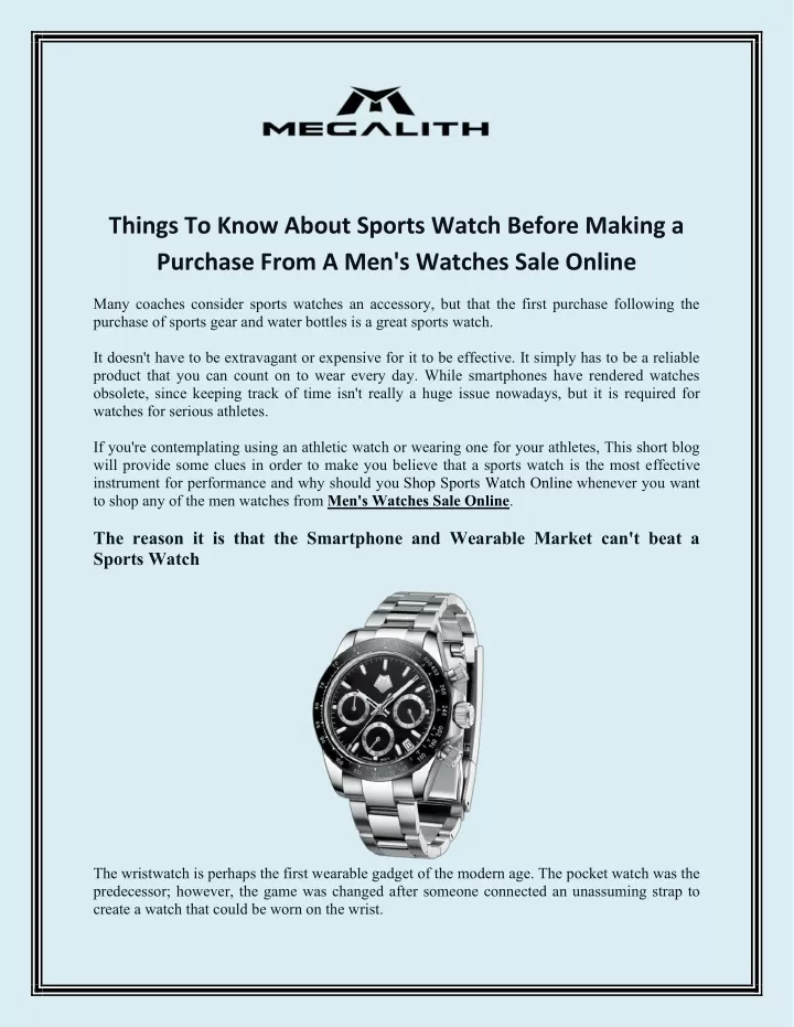 Things To Know About Sports Watch Before Making a Purchase From A Men's Watches Sale Online