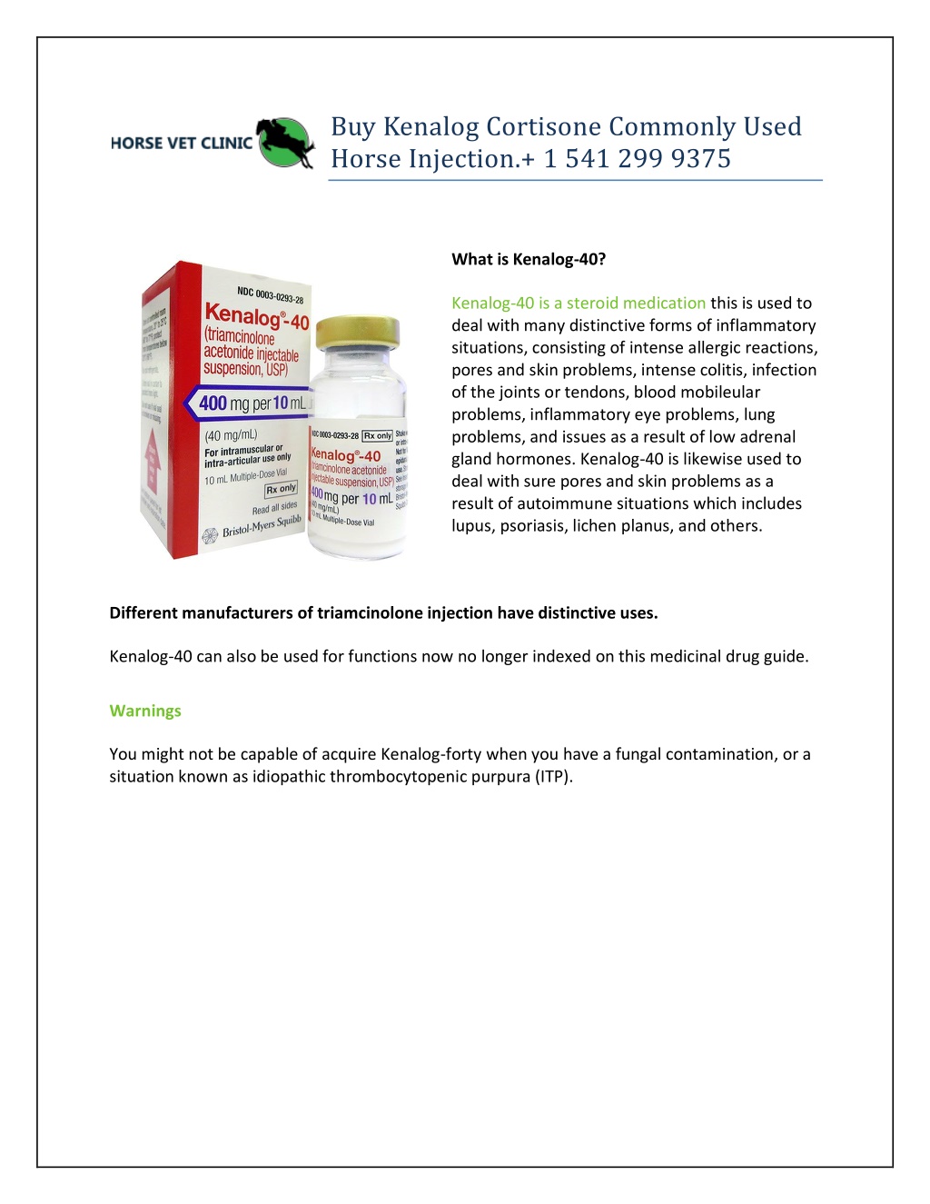 PPT - Buy Kenalog Cortisone Commonly Used Horse Injection. 1 541 299 ...