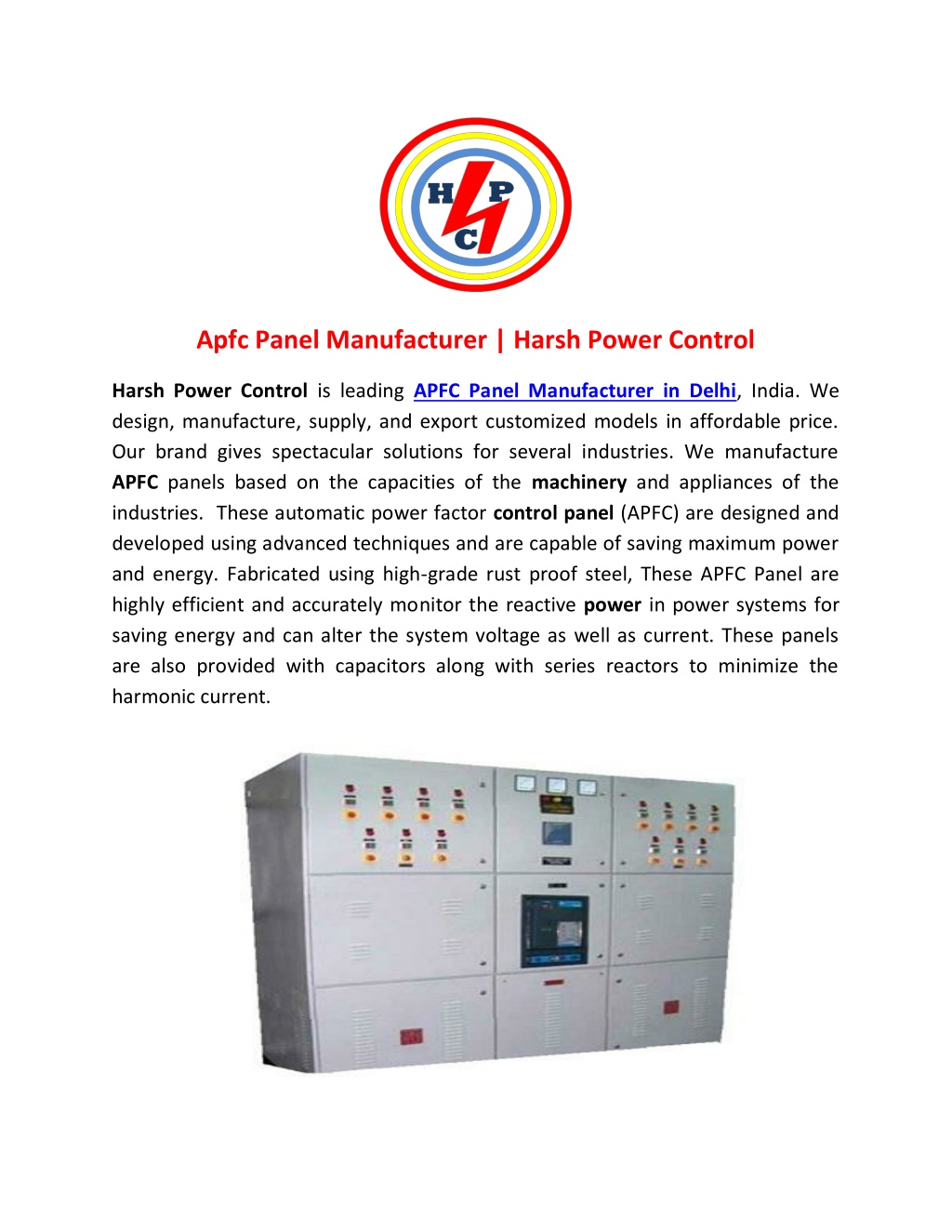 PPT APFC Panel Manufacturer Harsh Power Control PowerPoint