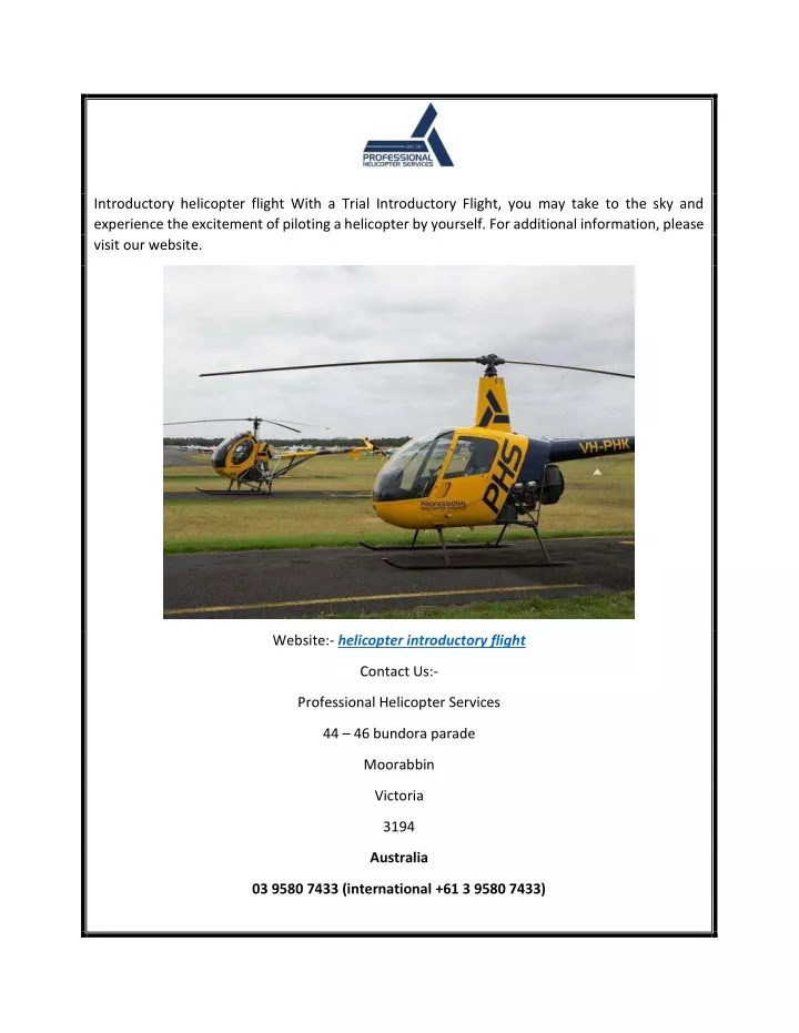 PPT - Helicopter Introductory Flight Experience Phs.com.au PowerPoint ...