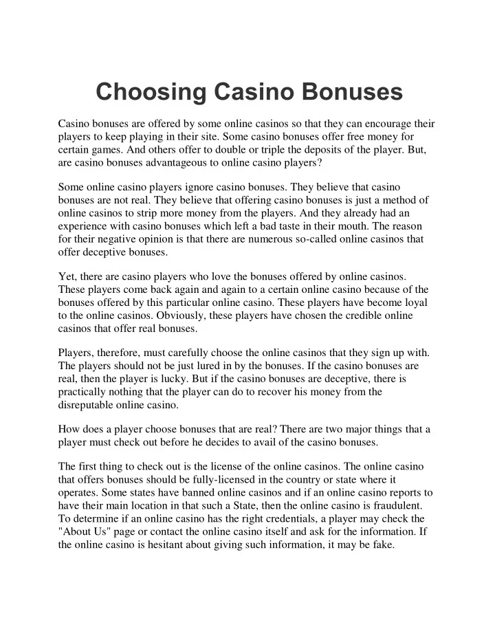 PPT Choosing Casino Bonuses PowerPoint Presentation, free download