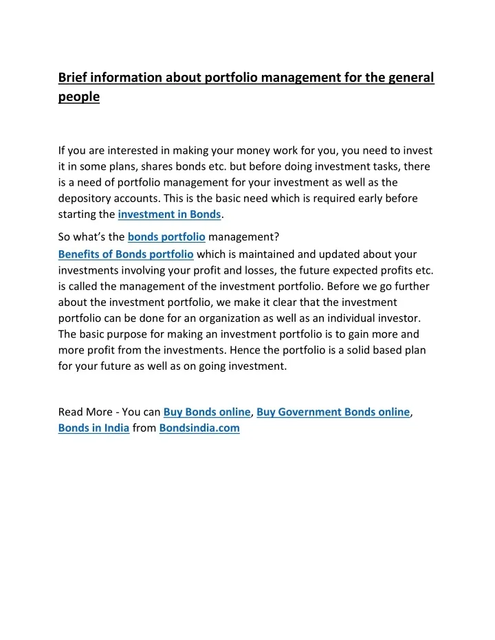 PPT Brief information about portfolio management for the general
