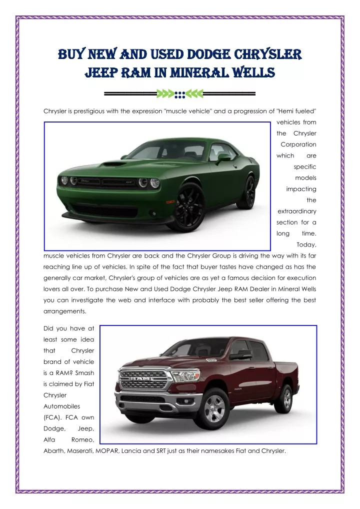 PPT Buy New And Used Dodge Chrysler Jeep RAM In Mineral