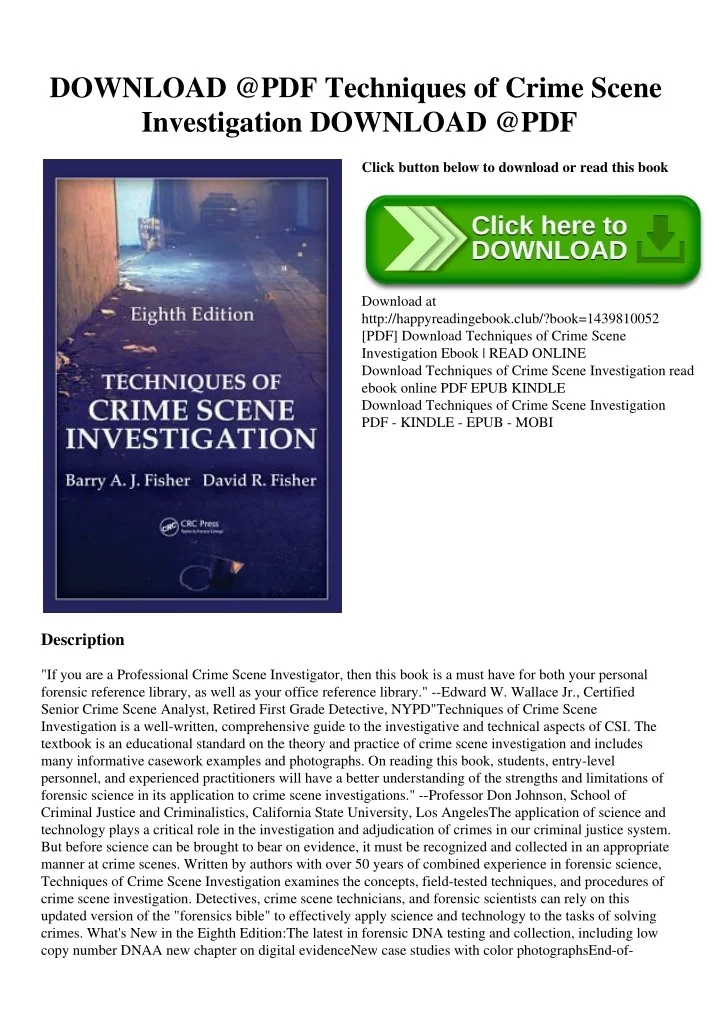 PPT - DOWNLOAD @PDF Techniques of Crime Scene Investigation DOWNLOAD ...