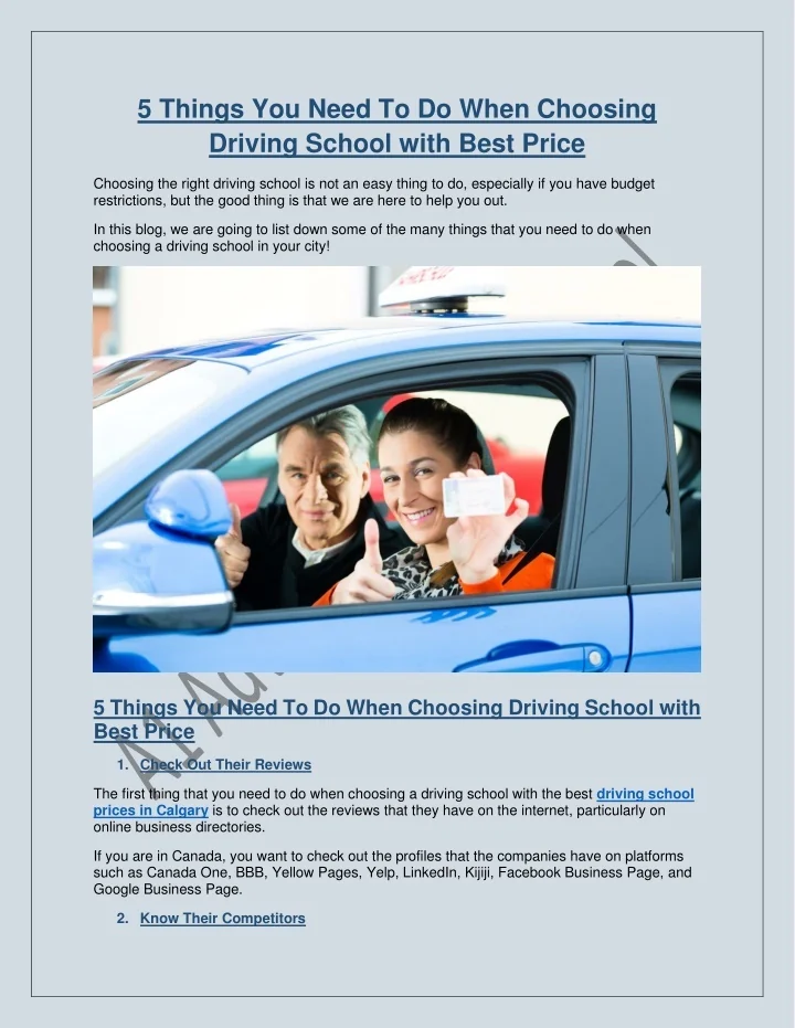 PPT Driving School Prices Calgary Tips for When Choosing Driving