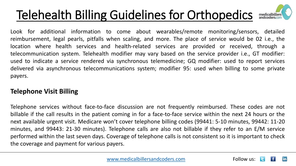 PPT Telehealth Billing Guidelines for Orthopedics PowerPoint Presentation ID11117310