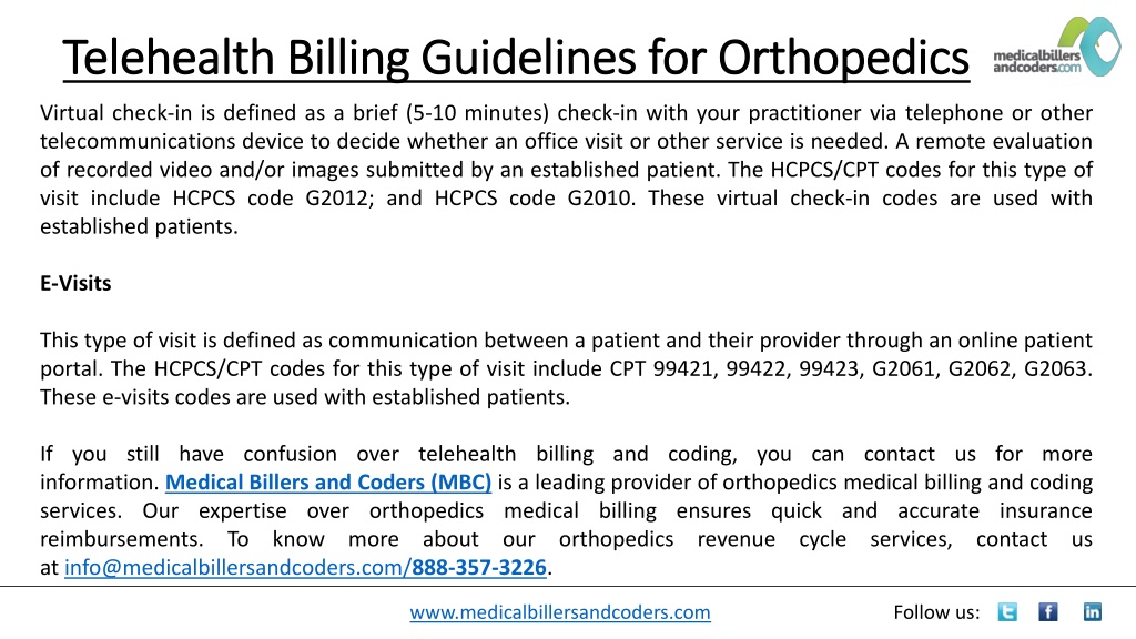 PPT Telehealth Billing Guidelines for Orthopedics PowerPoint Presentation ID11117310