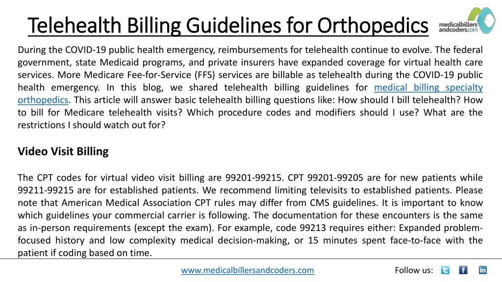 PPT Telehealth Billing Guidelines for Orthopedics PowerPoint