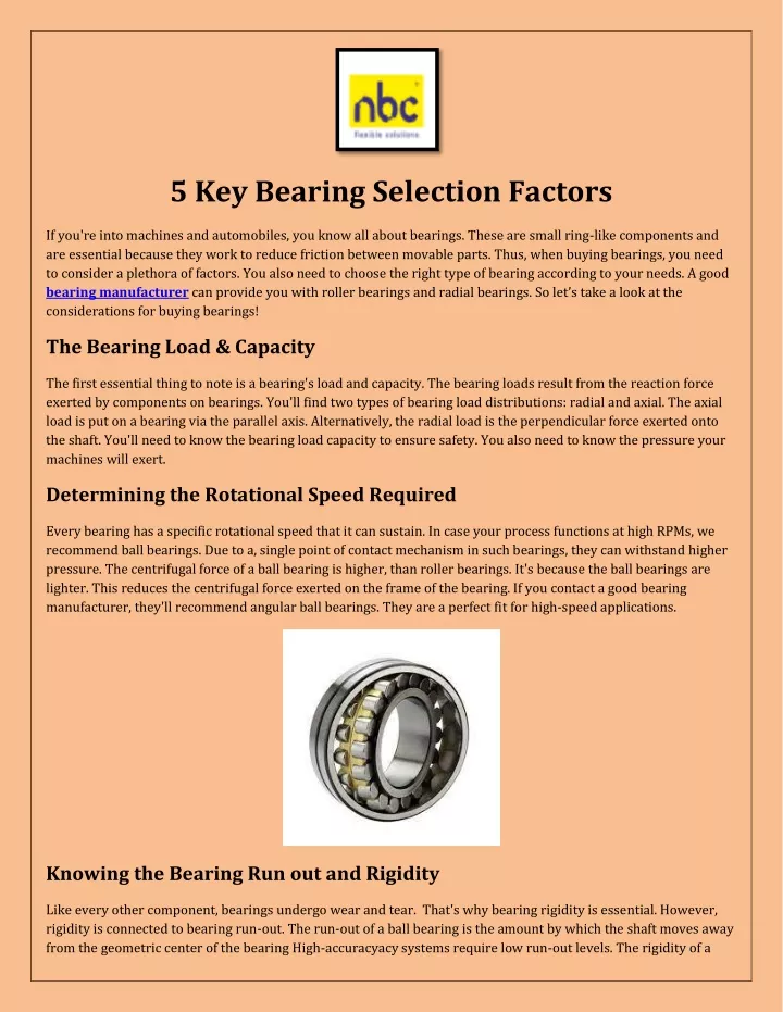 bearing selection case study