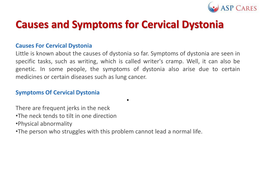 Ppt Cervical Dystonia Causes Symptoms And Treatment Powerpoint Presentation Id11117871 7732