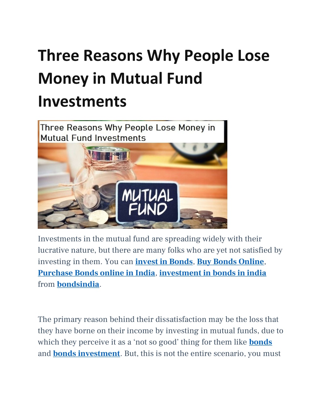 PPT Three Reasons Why People Lose Money in Mutual Fund Investments