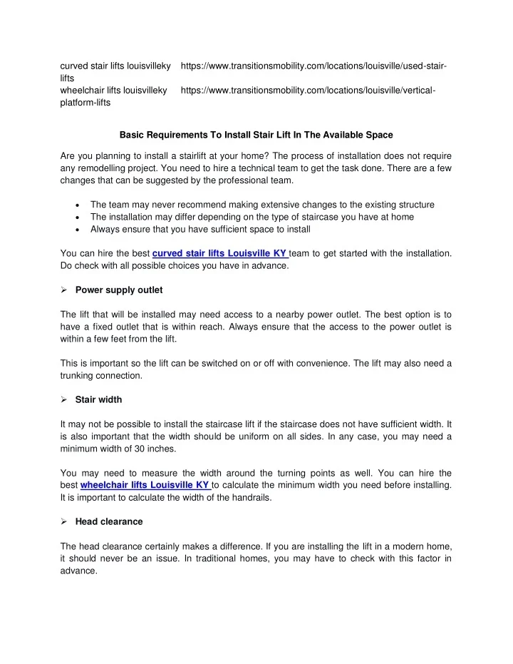 PPT 6 Basic Requirements To Install Stair Lift In The Available Space