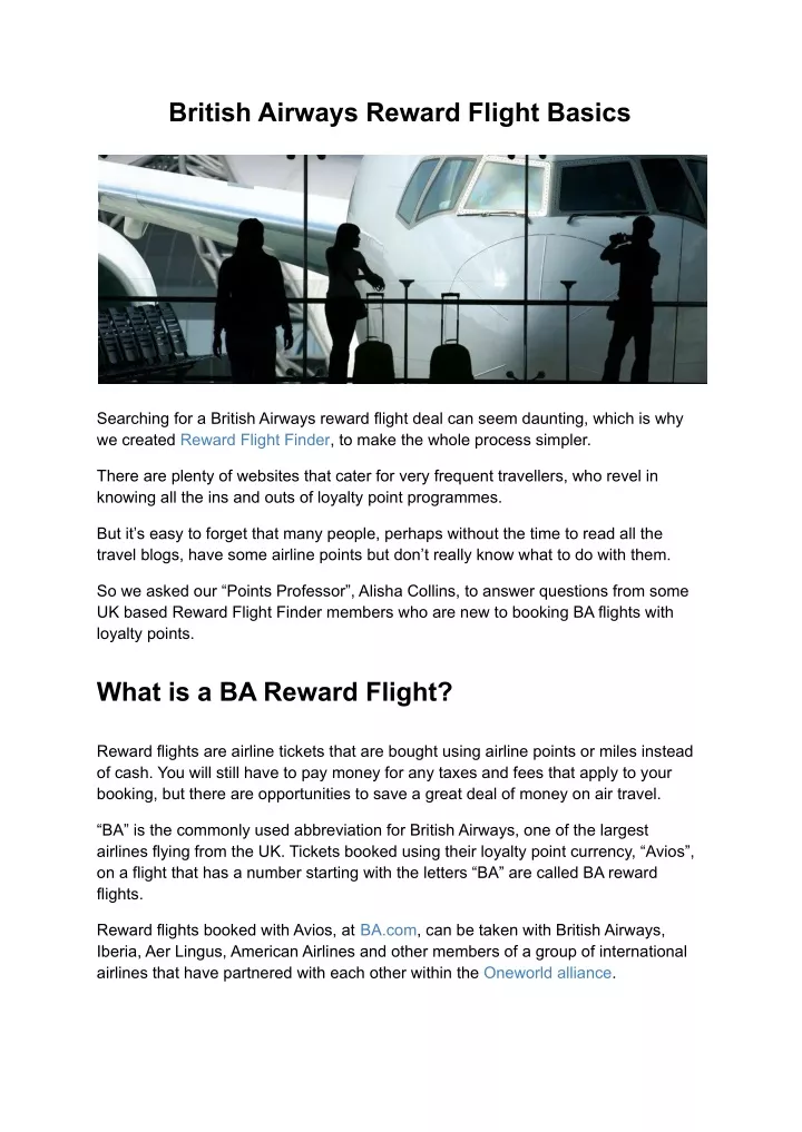 PPT British Airways Reward Flight Basics PowerPoint Presentation 