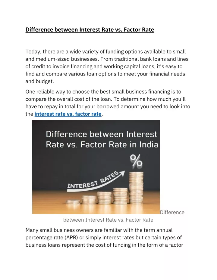 PPT - Difference Between Interest Rate Vs. Factor Rate PowerPoint ...