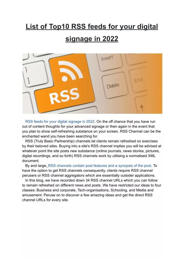 PPT - List of Top10 RSS feeds for your digital signage in 2022 ...