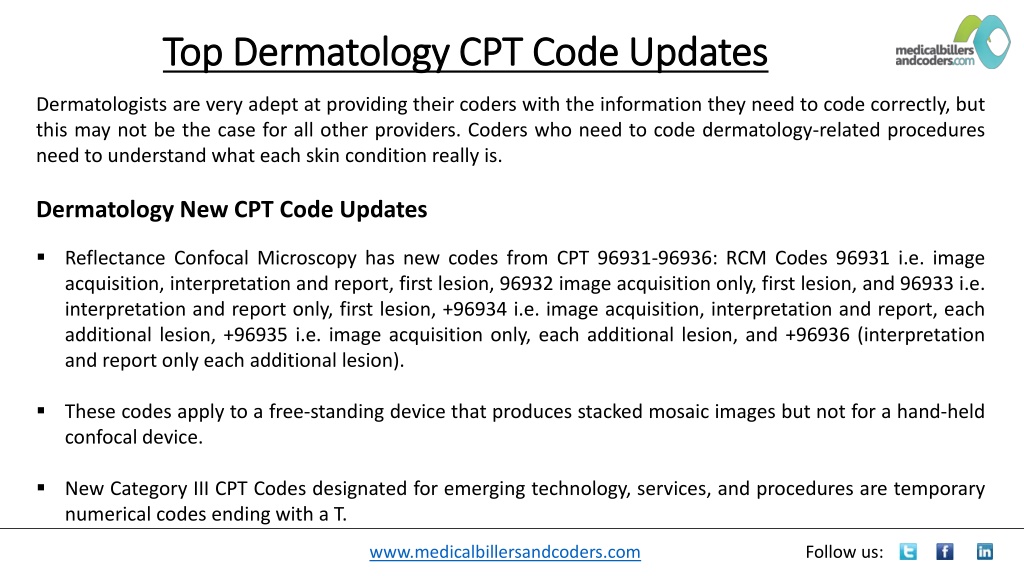 Ppt Top Dermatology Cpt Code Updates Powerpoint Presentation Free