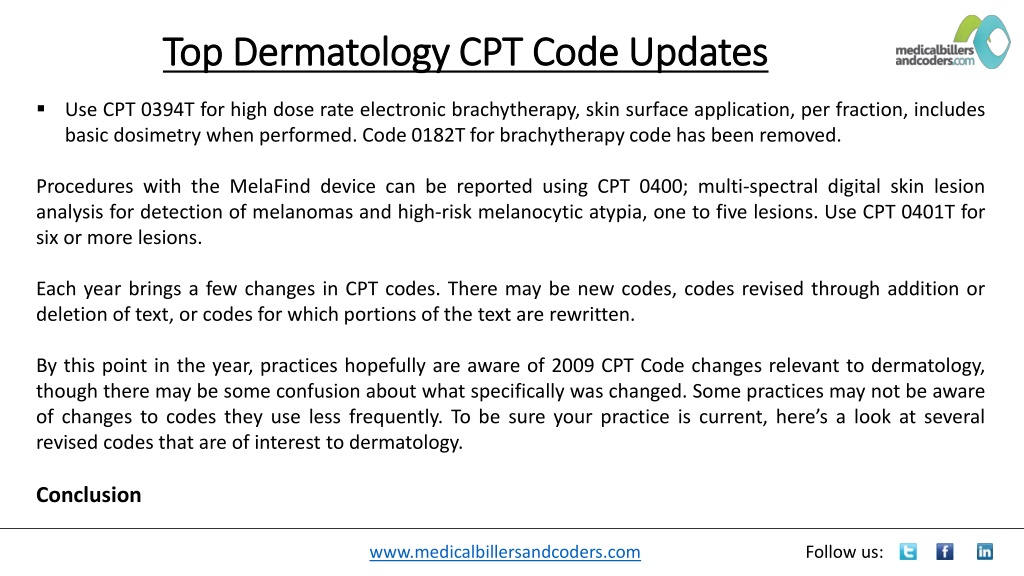 PPT Top Dermatology CPT Code Updates PowerPoint Presentation, free