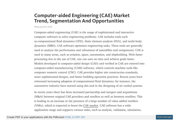 PPT - Computer-aided Engineering (CAE) Market Latest Report With ...